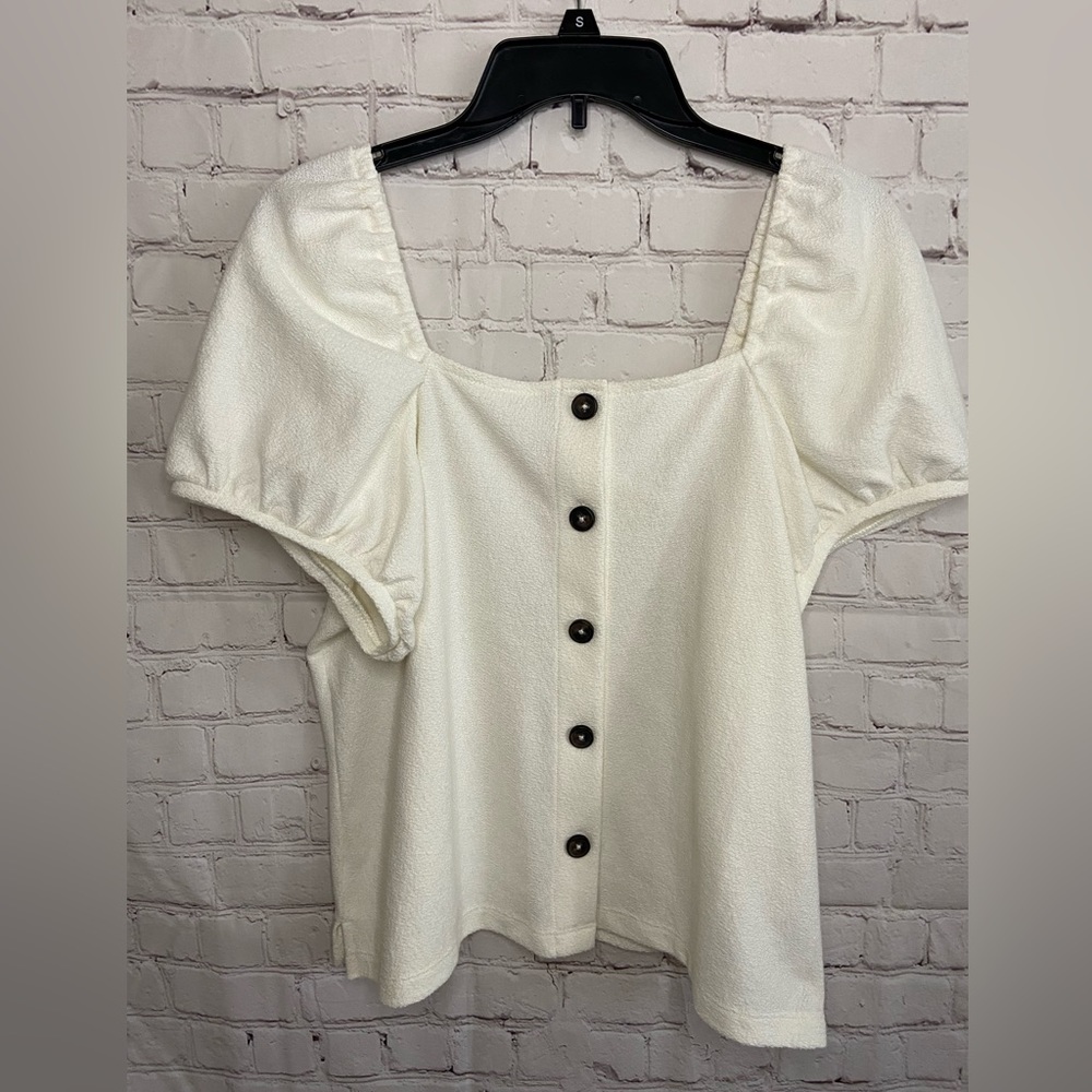 NWOT Madewell Women’s Jacquard Square Neck Puff Sleeves Button Front Top Size L